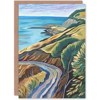 Artery8 Cleveland Way Coastal Yorkshire Moors Painting Birthday Art Card in Green