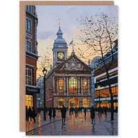 Artery8 Victorian Train Station Rainy England Painting Birthday Art Card in Brown