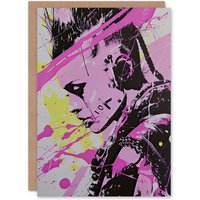 Artery8 Cyberpunk Woman Portrait Hot Pink Modern Birthday Art Card