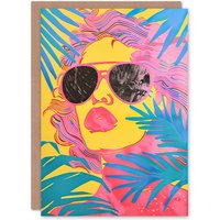 Artery8 Summer Malibu Woman in Shades Portrait Tropical Birthday Art Card