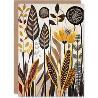 Artery8 Rustic Abstract Wildflowers Painting Folk Art Birthday Art Card in Brown