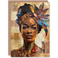 Artery8 African Woman in Traditional Headdress Portrait Birthday Art Card in Brown