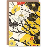 Artery8 Abstract Tree Branch Wildflowers Design Yellow Birthday Art Card