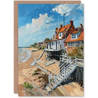 Artery8 Frinton on Sea Beach Houses Seaside Oil Painting Birthday Art Card