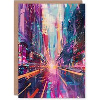 Artery8 Vibrant Japan Abstract Tokyo City Painting Birthday Art Card in Purple