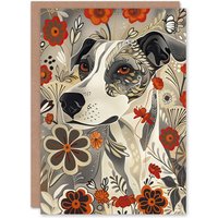 Artery8 Jack Russell Terrier Floral Dog Lover Pet Portrait Birthday Art Card in Grey