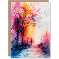 Artery8 Nature Lover Autumn Hike Sunrise Watercolour Birthday Art Card