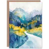 Artery8 Yosemite National Park Hiking Trail Watercolour Birthday Art Card in Blue