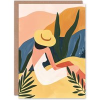 Artery8 Nature Lover Sunbathing Woman Abstract Painting Birthday Art Card
