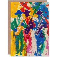 Artery8 Saxophone Players Jazz Music Fest Abstract Birthday Art Card