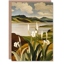 Artery8 Cornish Coastal Flowers Cornwall Landscape Birthday Art Card in Brown