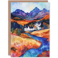 Artery8 Glencoe Mountain Cottages Scottish Landscape Birthday Art Card