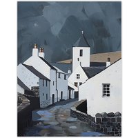 Artery8 Aberdaron Village Oil Painting Wales Timeless Wall Art Print in Grey | Size: W18" x H24"