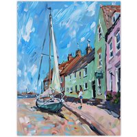 Artery8 Aldeburgh Harbour Acrylic Painting Sailboat Wall Art Print in Blue | Size: W18" x H24"