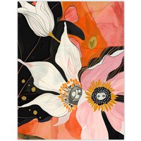Artery8 Abstract Pink Orange Flowers Artwork Floral Boho Wall Art Print | Size: W18" x H24"