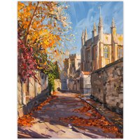 Artery8 Autumnal Day Bishop Auckland Castle Oil Painting Wall Art Print in Beige | Size: W18" x H24"