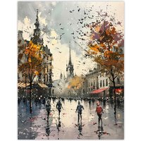 Artery8 Bishop Auckland Castle Modern Artwork Autumnal Wall Art Print in Grey | Size: W18" x H24"