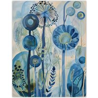 Artery8 Abstract Blue Wildflowers Watercolour Floral Wall Art Print | Size: W18" x H24"