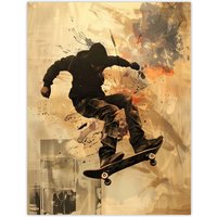 Artery8 Skateboarder Portrait Street Art Modern Wall Art Print in Beige | Size: W18" x H24"