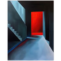 Artery8 Bauhaus Door Staircase Modern Artwork Wall Art Print in Blue | Size: W18" x H24"