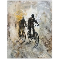 Artery8 Two Cyclists Bikes Dark Bubble Painting Artwork Wall Art Print in Grey | Size: W18" x H24"