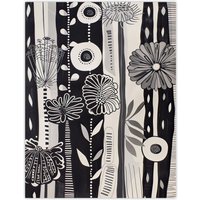 Artery8 Black White Striped Wildflowers Artwork Floral Wall Art Print in Grey | Size: W18" x H24"
