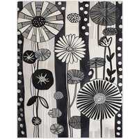 Artery8 Abstract Black White Wildflowers Stripes Artwork Wall Art Print in Grey | Size: W18" x H24"