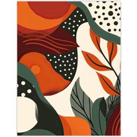 Artery8 Abstract Botanical Sunrise Design Orange Bold Wall Art Print | Size: W18" x H24"