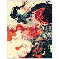 Artery8 Inhale Trippy Lady Profile Design Psychedelic Wall Art Print in Red | Size: W18" x H24"