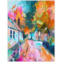Artery8 Lymm Village Cheshire England Painting Autumnal Wall Art Print | Size: W18" x H24"