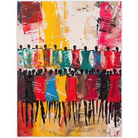 Artery8 Traditional African Choir Colourful Oil Painting Wall Art Print | Size: W18" x H24"