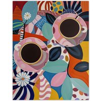 Artery8 Abstract Trippy Coffee Cups Pop Art Pattern Wall Art Print | Size: W18" x H24"