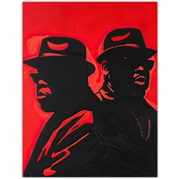 Artery8 Two Rappers Red Black Portrait Painting Hip-Hop Wall Art Print | Size: W18" x H24"