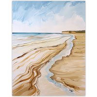 Artery8 Filey Beach North Yorkshire Watercolour Painting Wall Art Print in Beige | Size: W18" x H24"