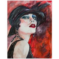 Artery8 Glamorous Flapper Portrait 1920s Scarlet Wall Art Print in Red | Size: W18" x H24"