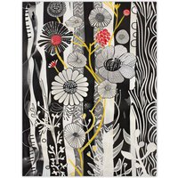 Artery8 Black & White Stripes Abstract Wildflower Garden Wall Art Print | Size: W18" x H24"