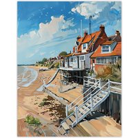 Artery8 Frinton on Sea Beach Houses Seaside Oil Painting Wall Art Print | Size: W18" x H24"