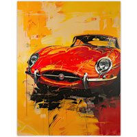 Artery8 Classic Red Sports Car Lover Vibrant Oil Painting Wall Art Print | Size: W18" x H24"