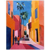 Artery8 Vibrant Casablanca Street African Architecture Wall Art Print | Size: W18" x H24"