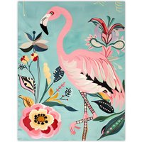 Artery8 Flamingo Bird & Exotic Flowers Bright Painting Wall Art Print in Pink | Size: W18" x H24"