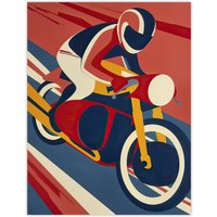 Artery8 Motorcycle Racing Red Blue Yellow Biker Sport Wall Art Print | Size: W18" x H24"