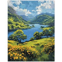 Artery8 Lake District Landscape Painting Helvellyn View Wall Art Print in Blue | Size: W24" x H32"