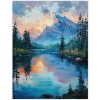Artery8 Lake District Helvellyn Sunset Oil Painting Calm Wall Art Print in Blue | Size: W24" x H32"