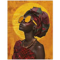Artery8 Woman in Traditional African Dress Sun Painting Wall Art Print in Mustard | Size: W24" x H32"