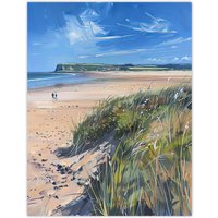 Artery8 Alnmouth Beach Painting Spring Coastal England Wall Art Print in Blue | Size: W24" x H32"