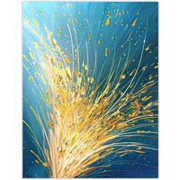 Artery8 Spray Golden Wheat Acrylic Painting Teal Harvest Wall Art Print in Blue | Size: W24" x H32"