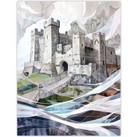 Artery8 Bamburgh Castle Artwork Northumbria England Wall Art Print in Off-White | Size: W24" x H32"