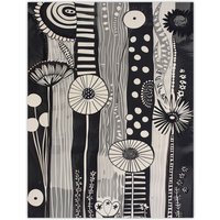 Artery8 Black White Abstract Stripes Wildflowers Artwork Wall Art Print in Grey | Size: W24" x H32"