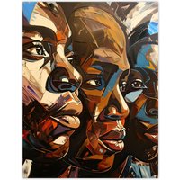 Artery8 Three Faces Oil Painting Black Women Beauty Wall Art Print in Brown | Size: W24" x H32"