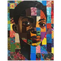 Artery8 Colourful Patchwork Black Woman Portrait Beauty Wall Art Print | Size: W24" x H32"
